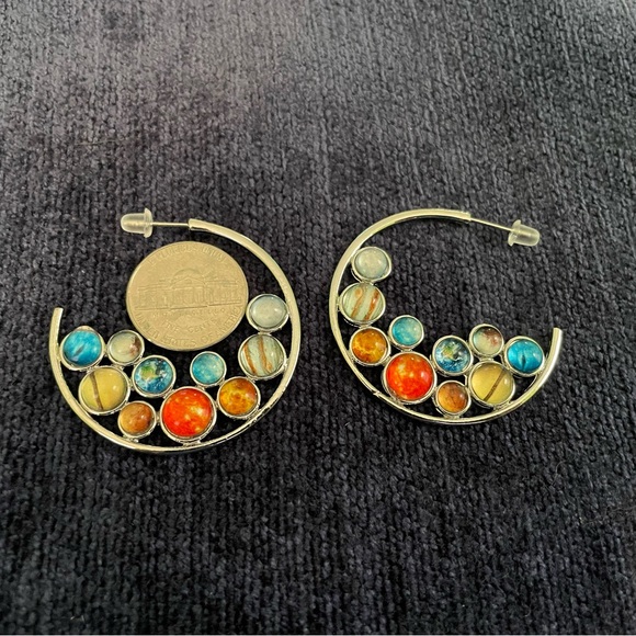 Silver tone and fun jewel colors in a pair of hoop earrings perfect for summer! - Picture 2 of 4